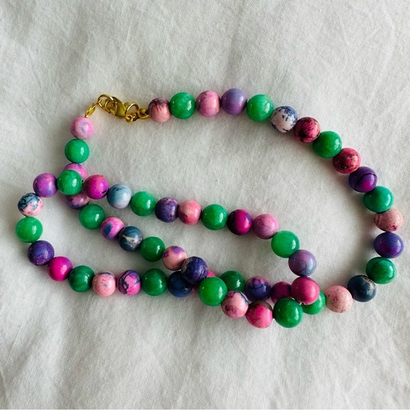Gem ‘Candy’ Style Bead Necklace 18k Gold Plated Quartz Dyed Howlite - Picture 8 of 12
